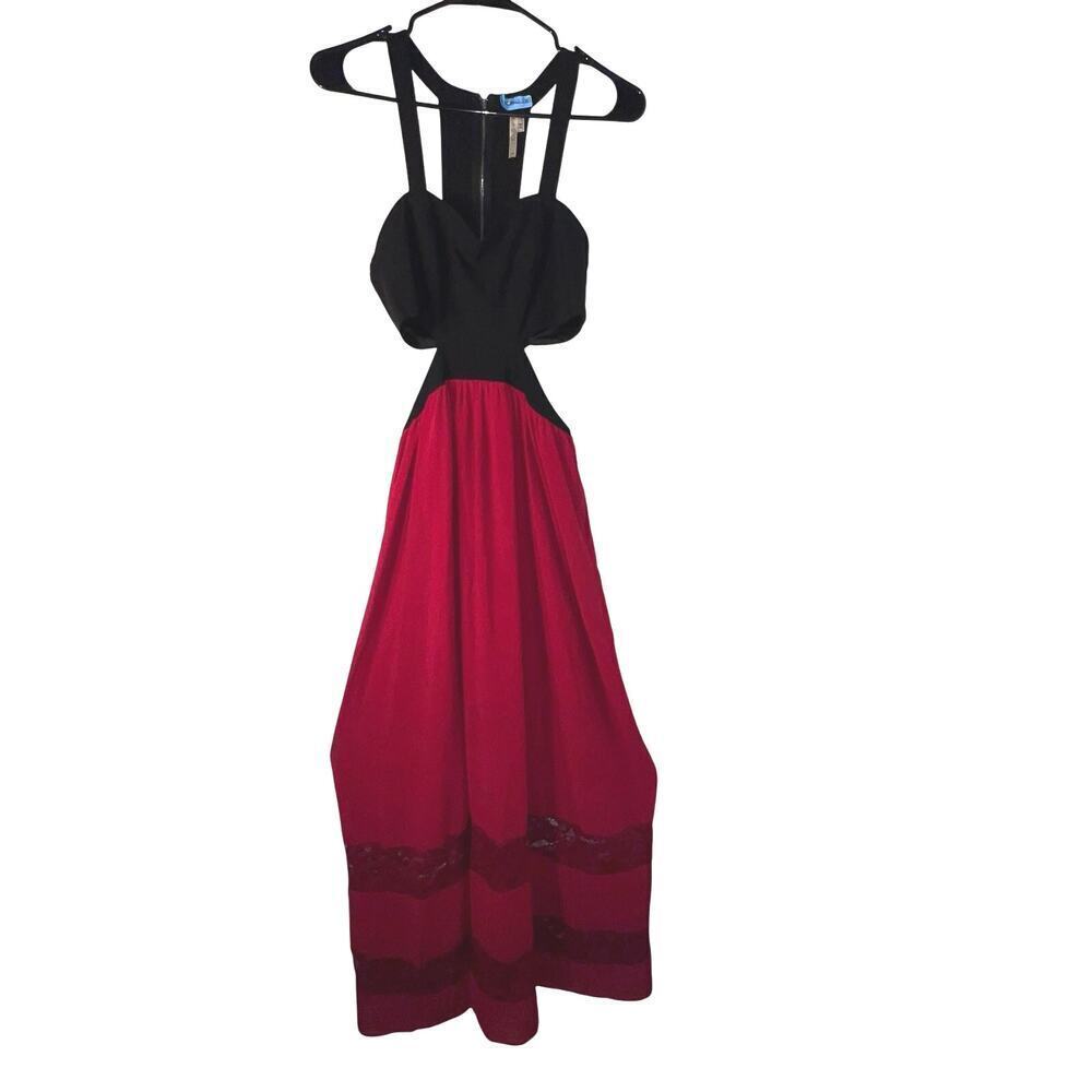 Point juniors size large sleeveless sweetheart neckline cut out waist maxi dress